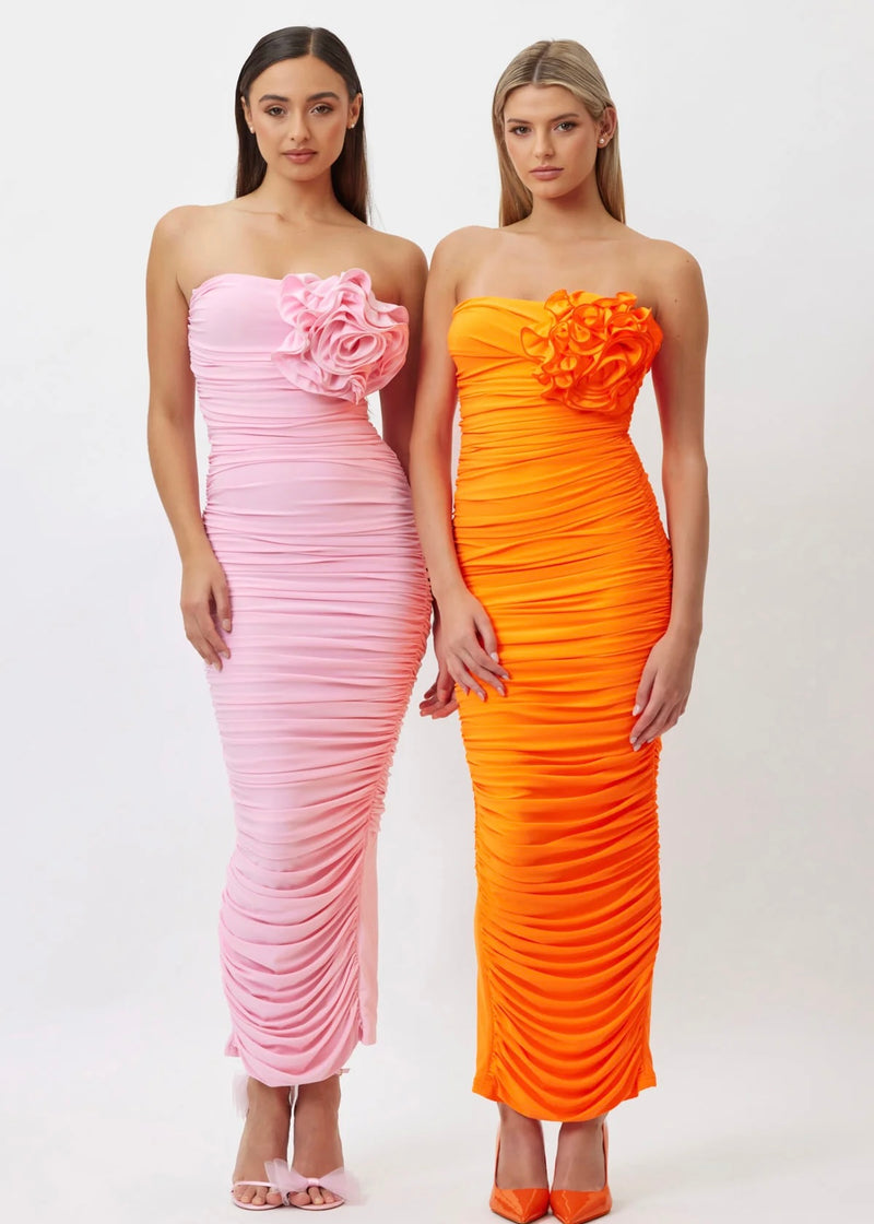 Tara Midi Dress Orange | BIANCA & BRIDGETT
