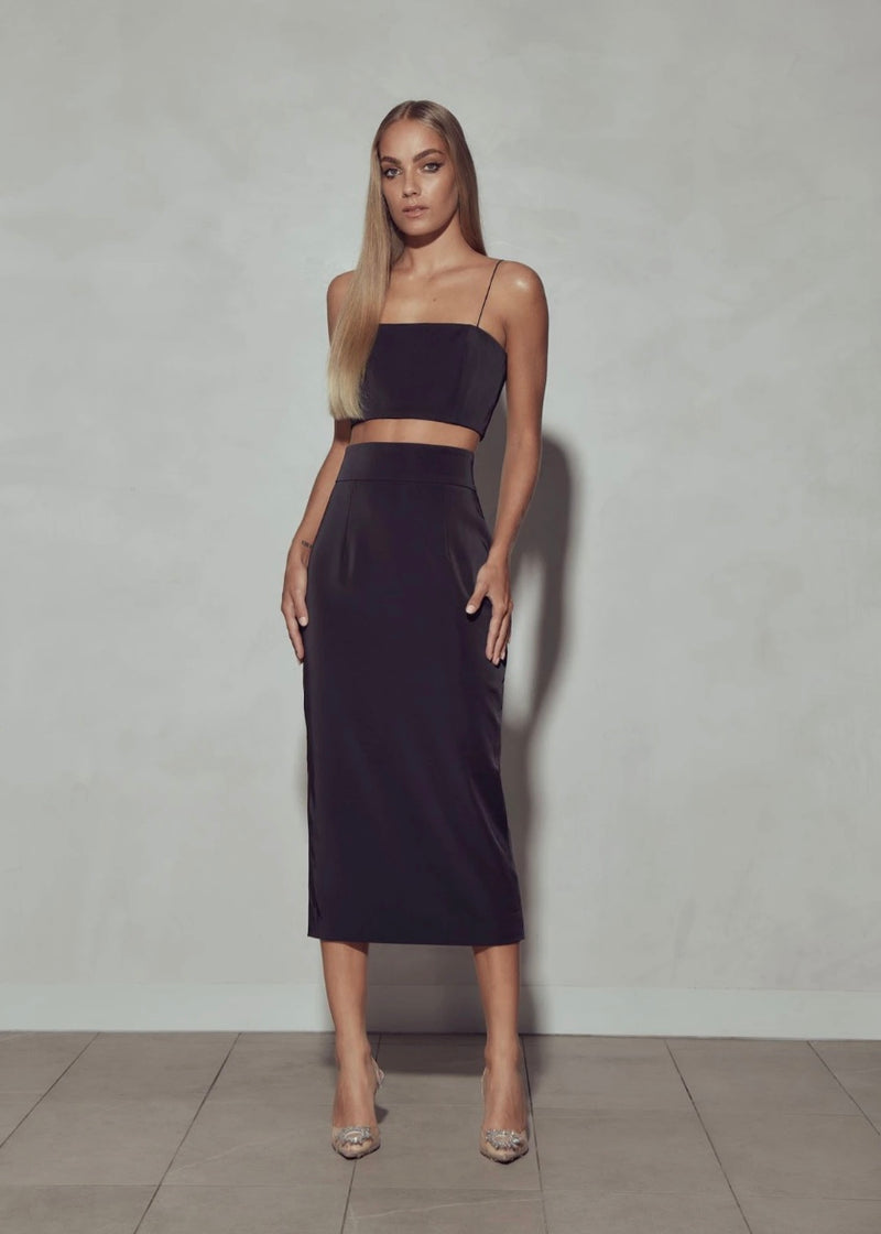Carine Top and Skirt Set - Black | KIANNA Kianna