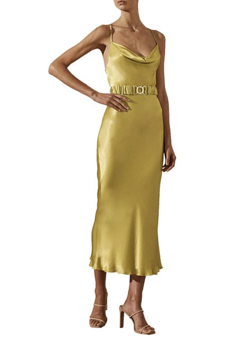 Gala Bias Midi Dress with Belt- Lime | SHONA JOY Shona Joy