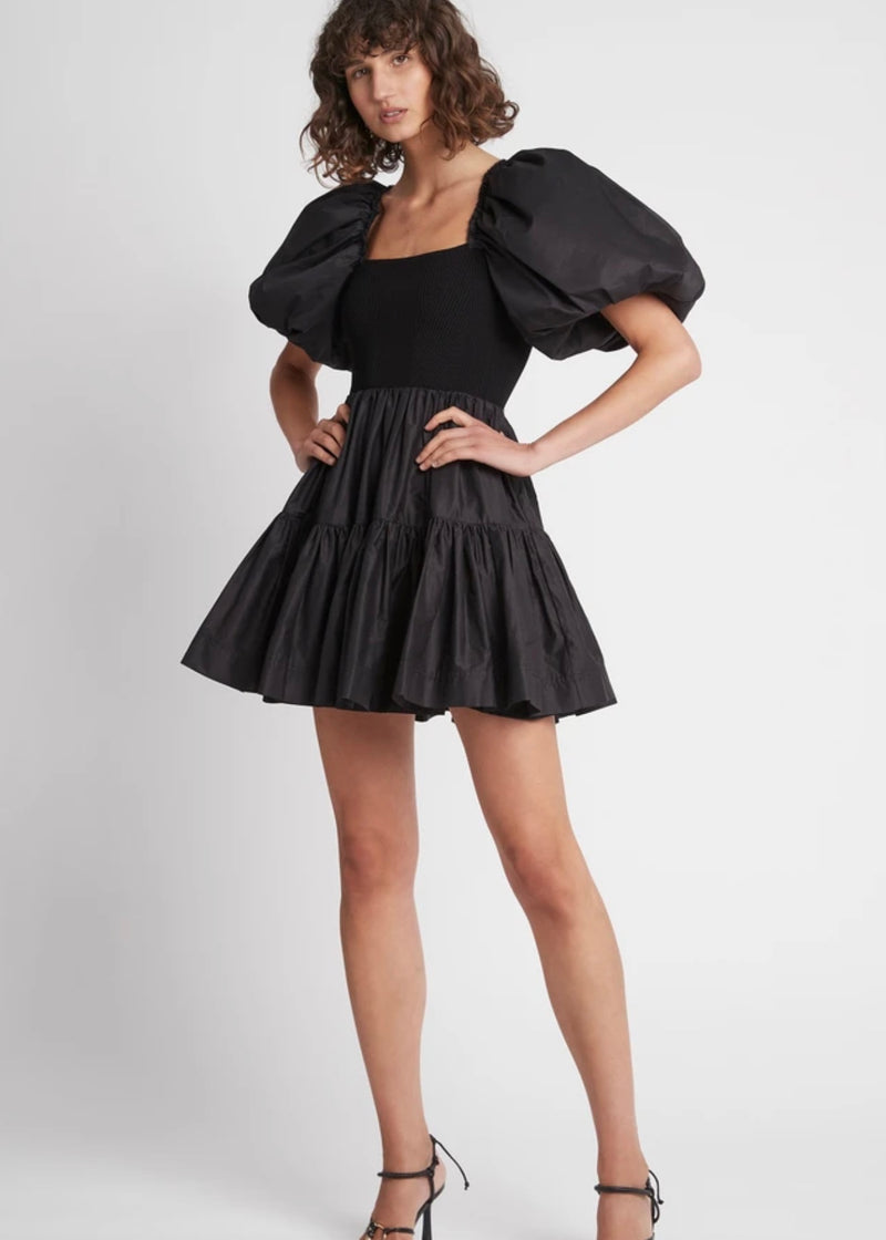 Casa Puff Sleeve Mini Knit Dress- Black  | AJE Aje
