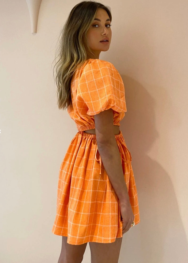 Gabriella Asymmetrical Mini Dress - Sunkissed Plaid | BY NICOLA By Nicola