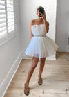 Hera Tulle Ruffle Dress - White With Rhinestone Band | OUT WITH AUDREY