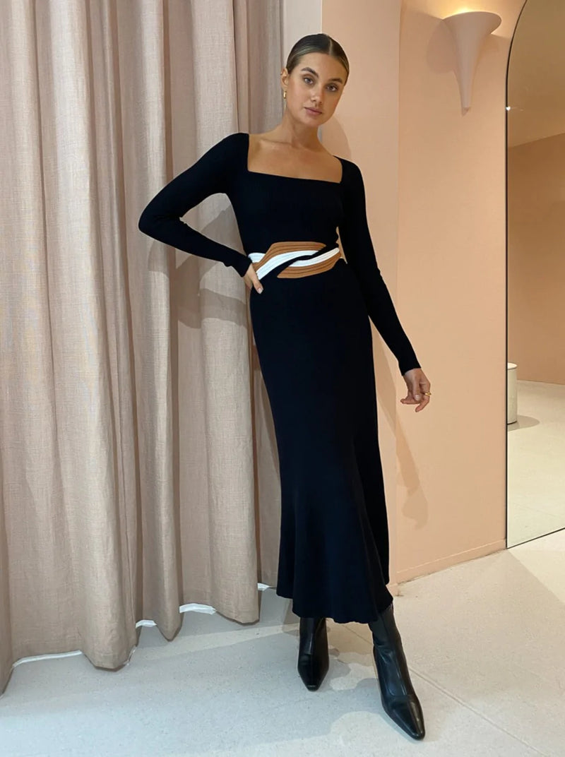 Inertia Knit Midi Dress All Sort Black | SOVERE