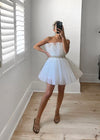 Hera Tulle Ruffle Dress - White With Rhinestone Band | OUT WITH AUDREY